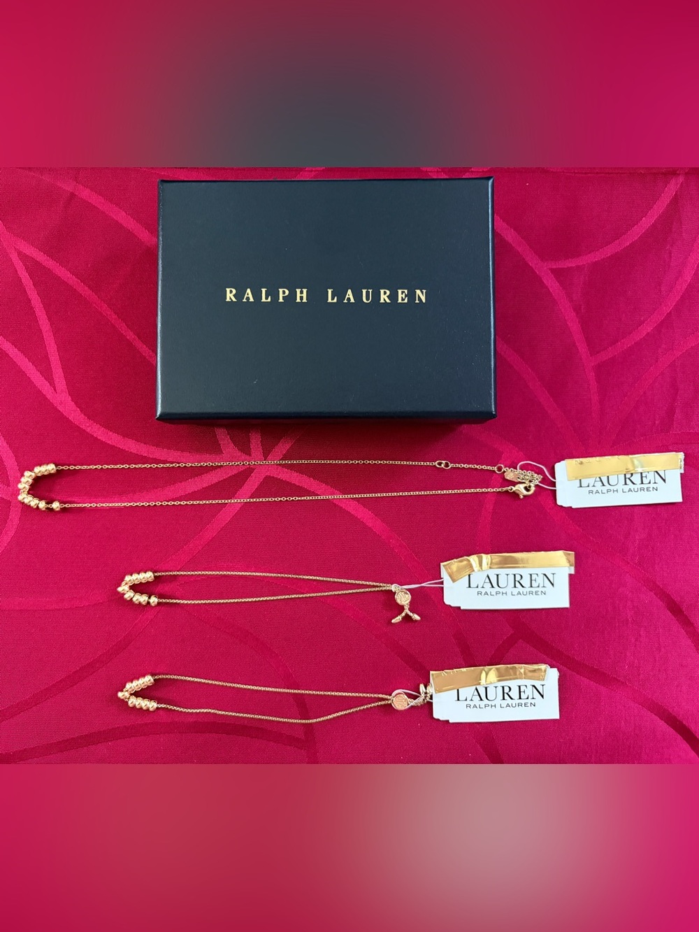 NWT Ralph Lauren Gold-Tone Bead Slider Necklace Bracelets 3-Piece Set